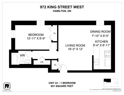 Floor plan for 1 bed, 1 bath